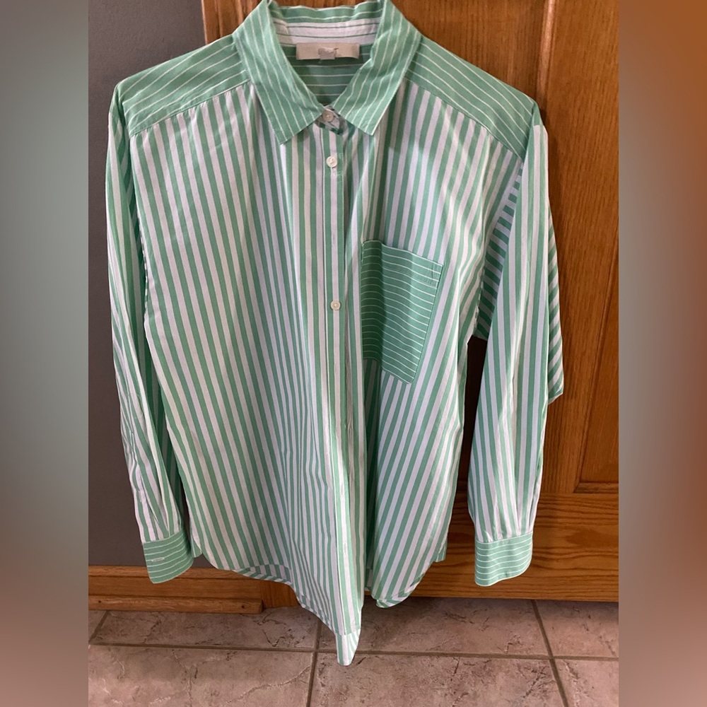 Loft Classic Green & White Stripe womens  Button-Up Shirt